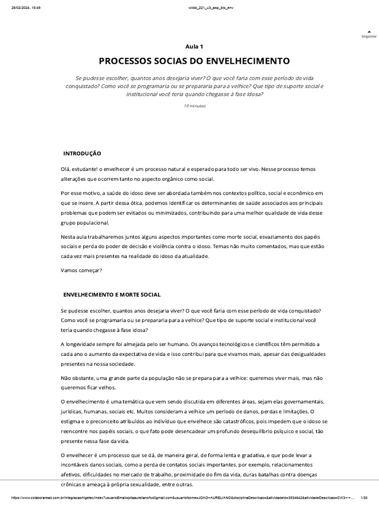 Envelhecimento e Desafios Sociais do Idoso | PDF | Envelhecimento ...