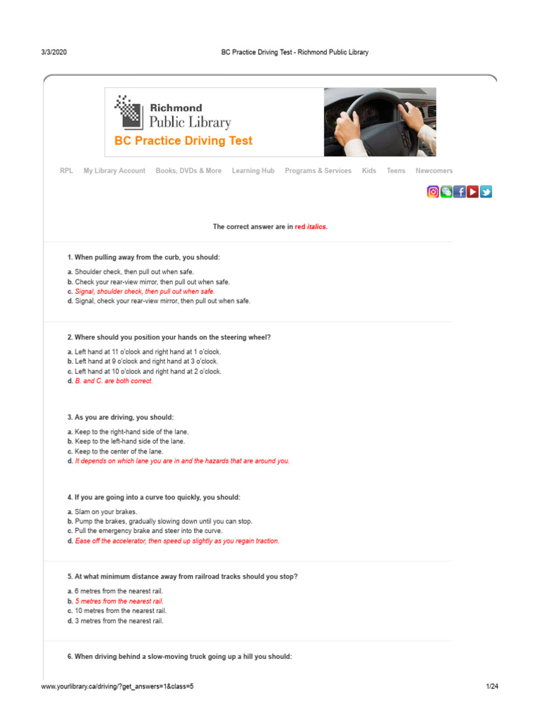 Richmond Library Driving Test Guide | PDF | Traffic | Intersection (Road)