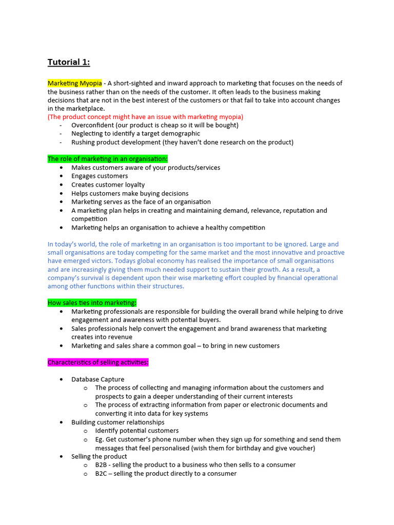 Marketing Myopia & Strategy Guide | PDF | Marketing | Sales