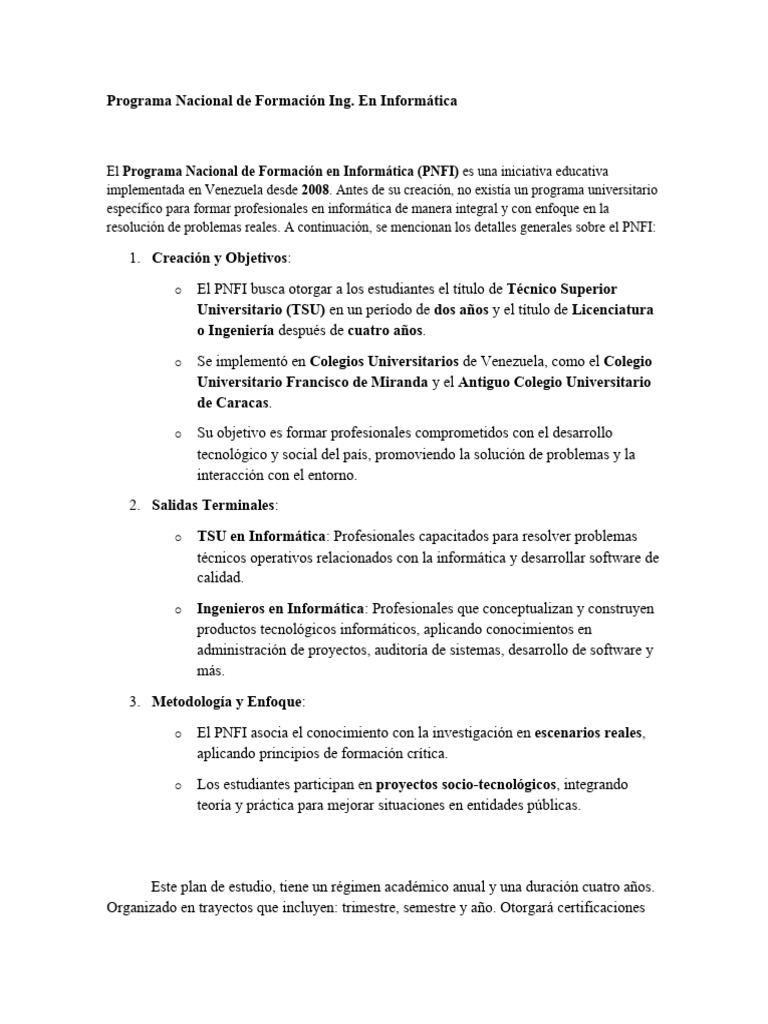 Programa Nacional de Formación en Informática | PDF | Ciencias de la ...