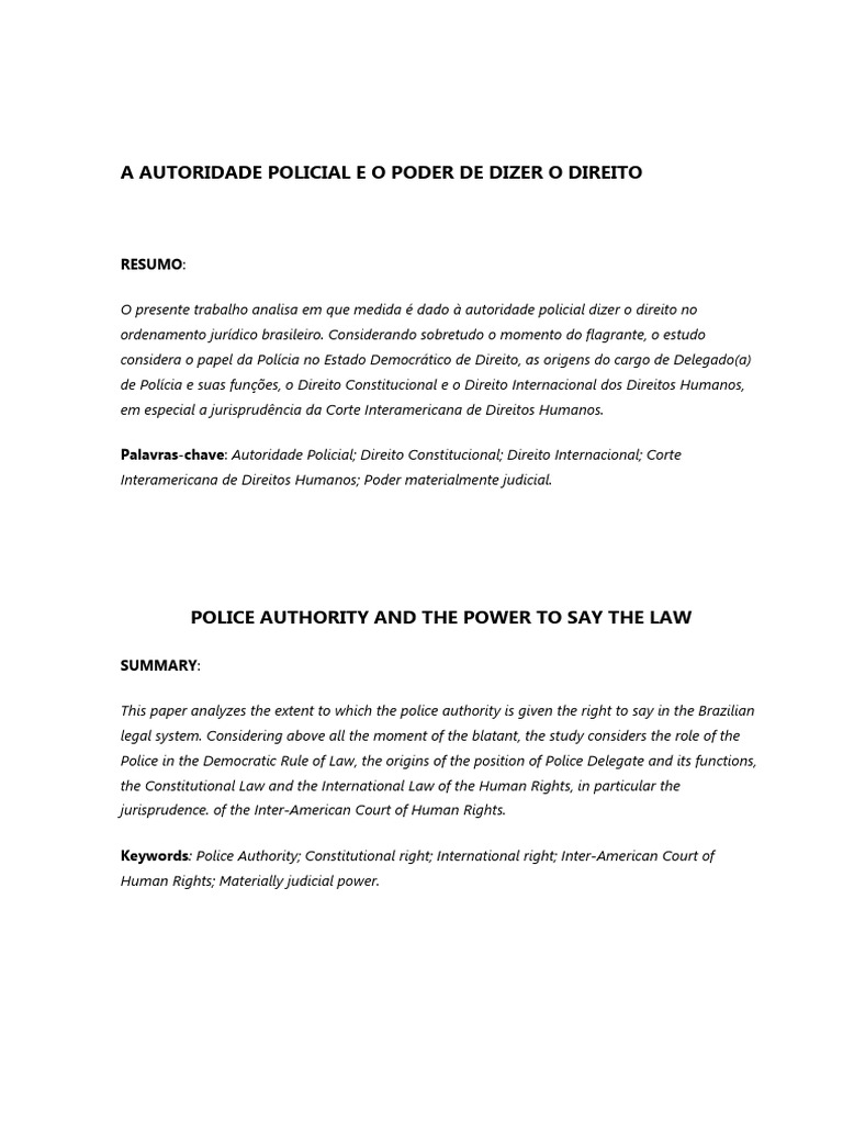 Poder da Autoridade Policial no Direito | PDF | Polícia | Constituição