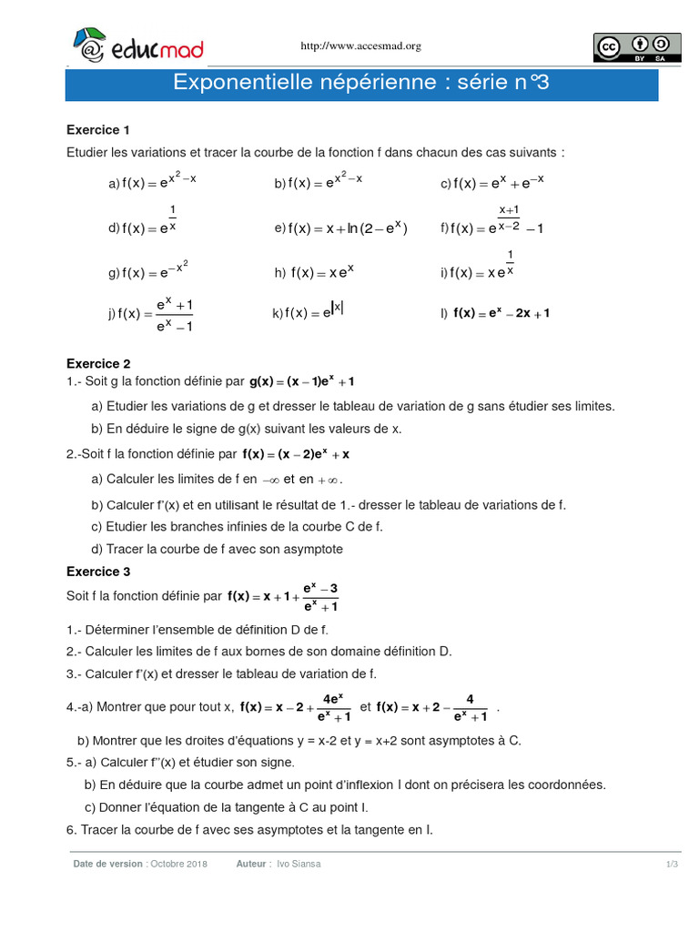 Exercices Corrigés sur Fonction Exponentielle | PDF | Fonction ...