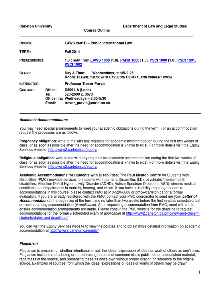 Carleton LAWS 2601B Course Outline | PDF | Plagiarism | Citation