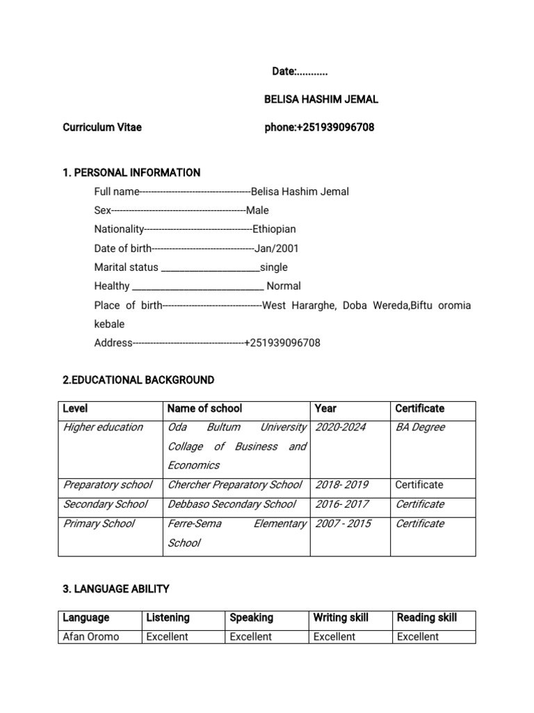 Belisa Hashim Jemal CV - Accounting Graduate | PDF