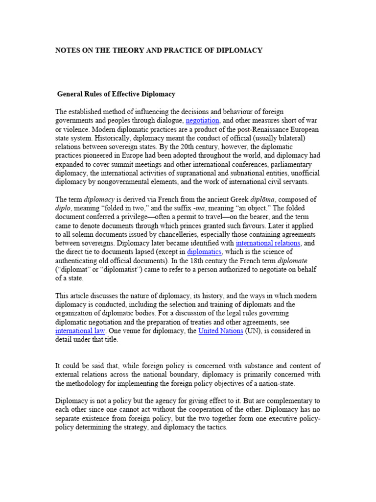 Theory And Practice Of Diplomacy Pdf Diplomatic Rank Ambassador