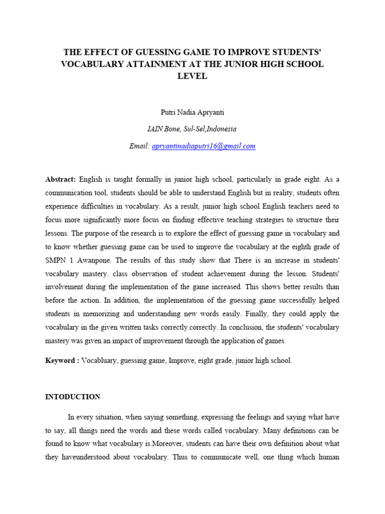 Guessing Game Boosts Vocabulary Mastery | PDF | Vocabulary | Cognition