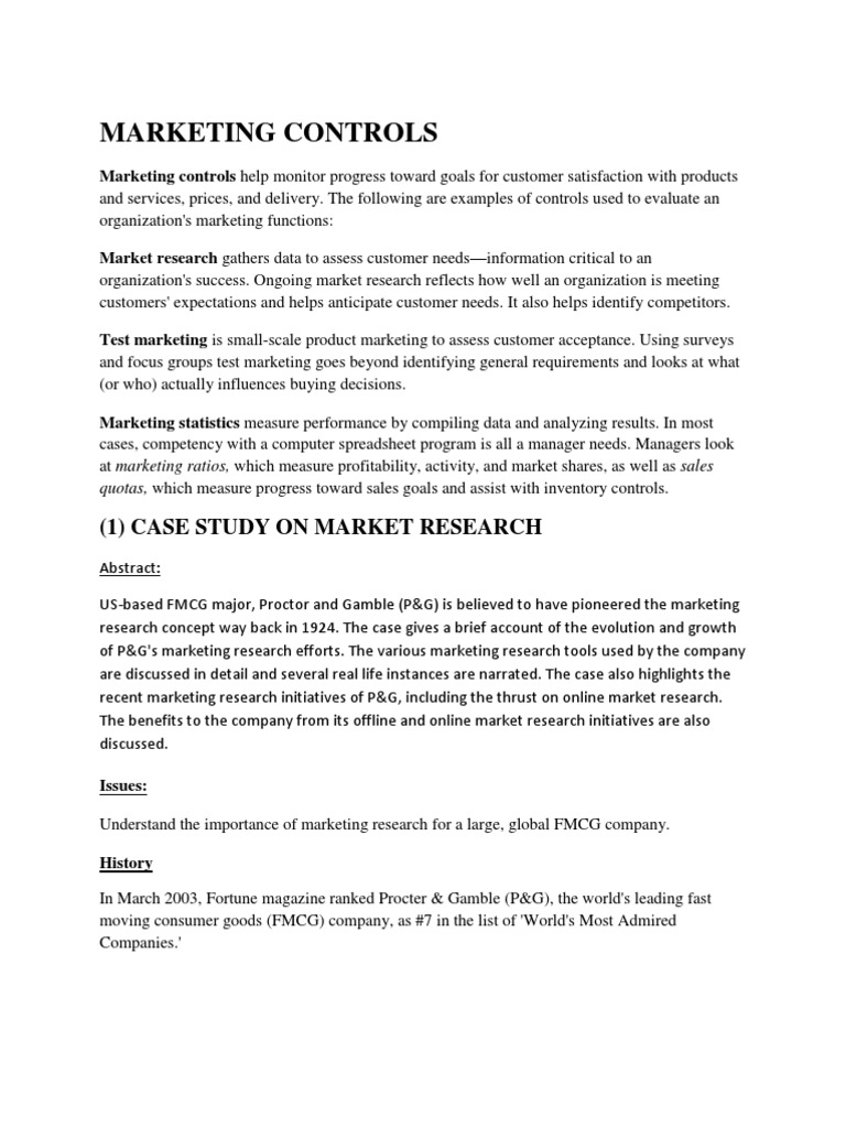 Marketing Controls: (1) Case Study On Market Research | PDF | Coca Cola ...