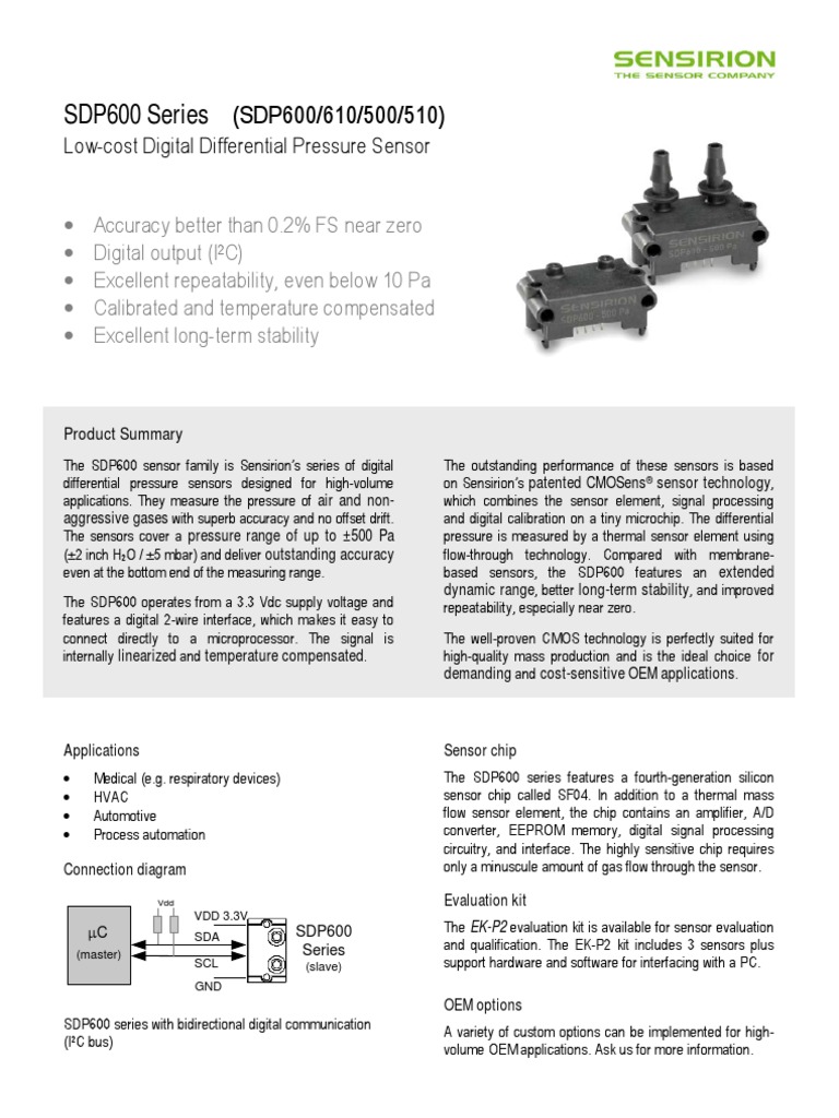 Datasheet SDP600series Differential Pressure Sensor Technology