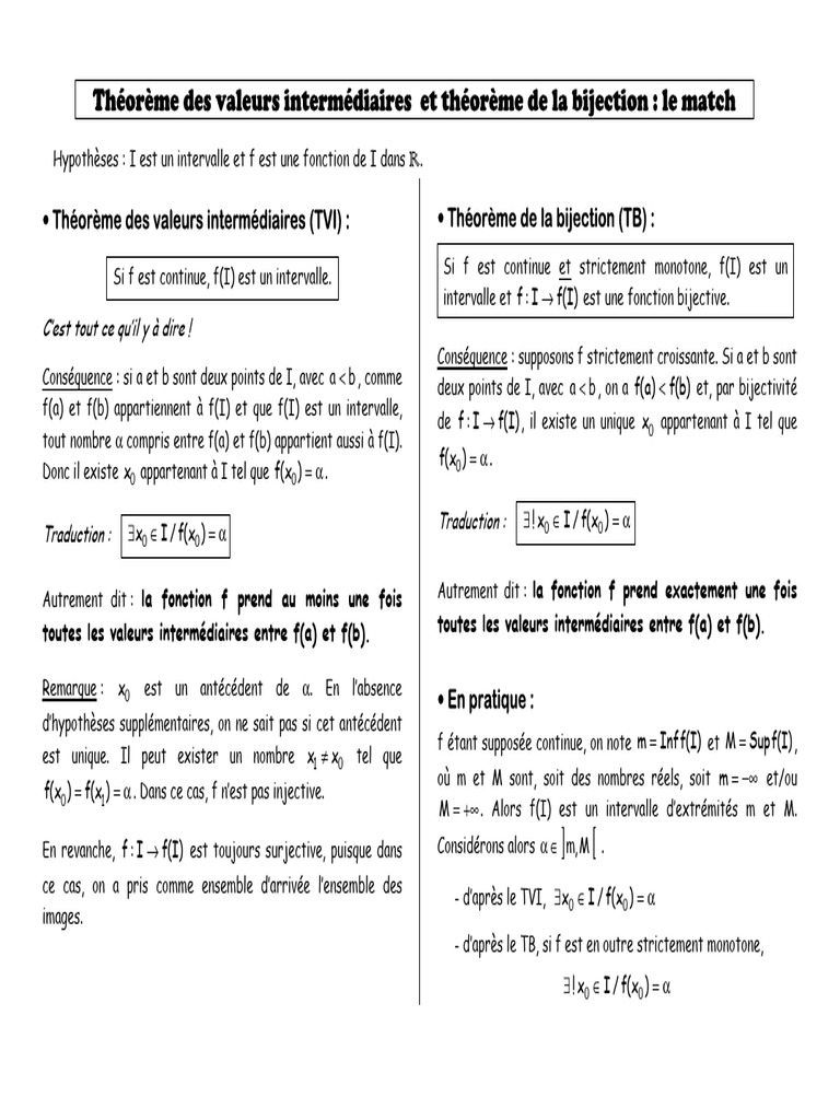 TVI et bijection : concepts clés en maths | PDF | Fonction monotone ...