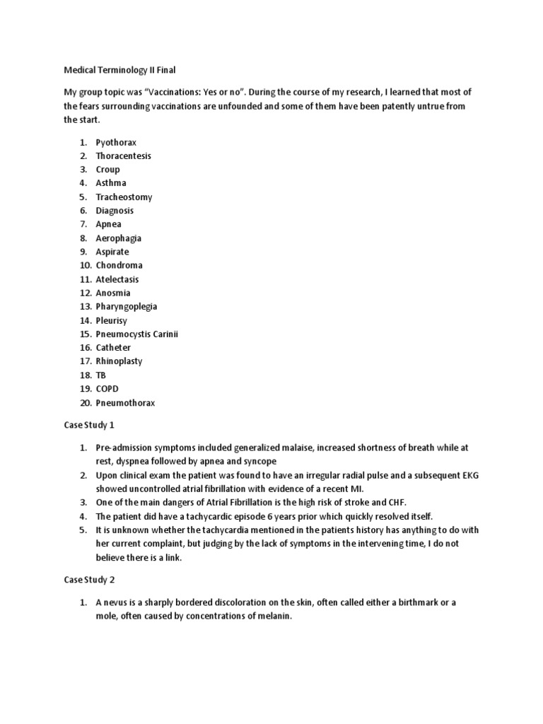 Medical terminology case study research