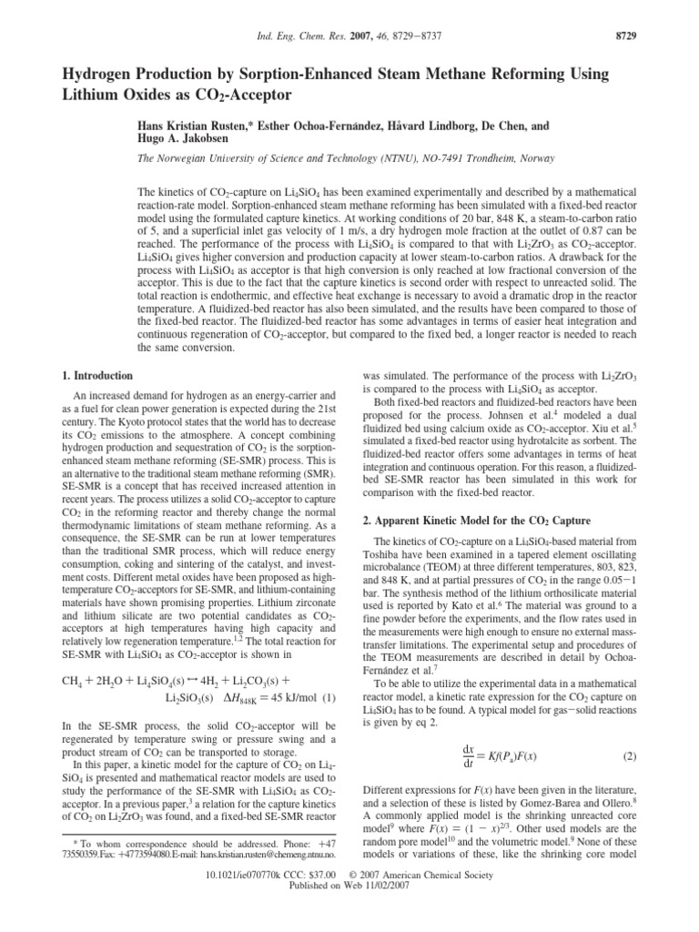 Hydrogen Production by Sorption-Enhanced Steam Methane Reforming - 2007 ...