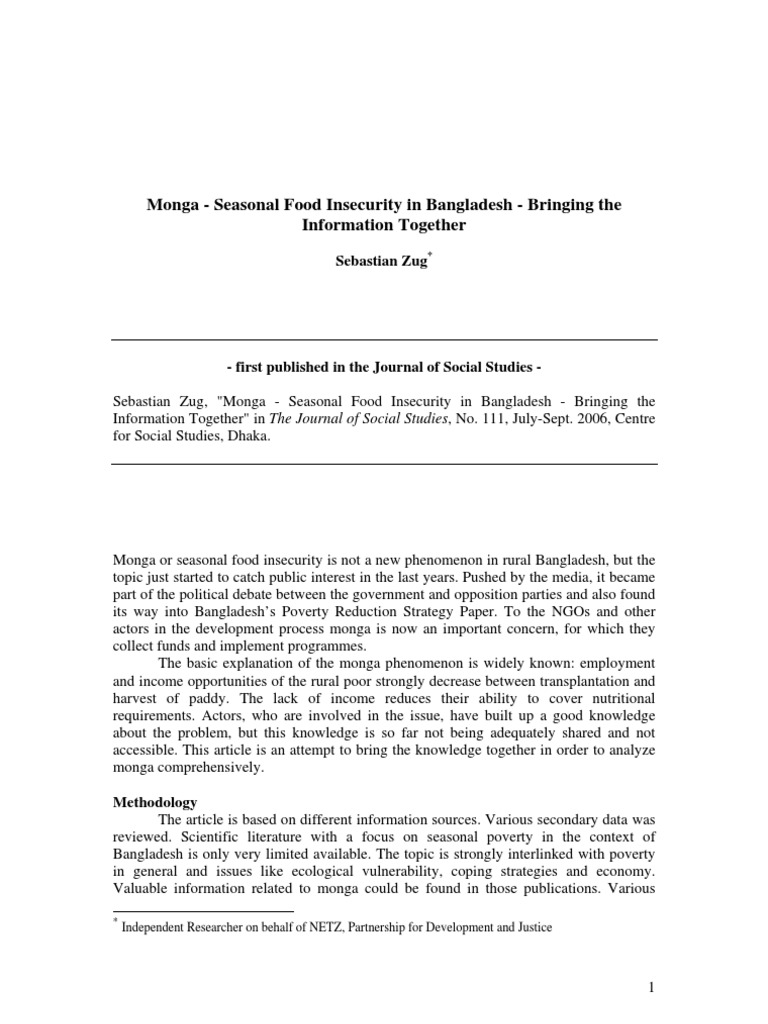 Monga: Food Insecurity in Bangladesh | PDF | Loans | Rice