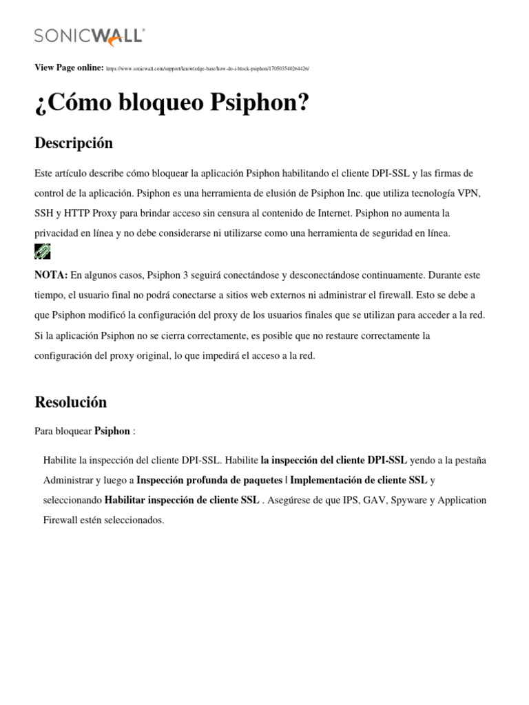 Cómo bloquear Psiphon en SonicWall | PDF | Cortafuegos (informática ...