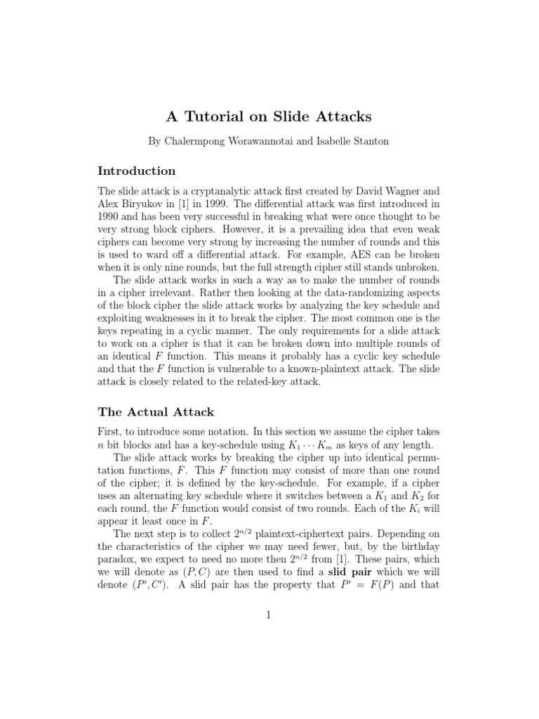 A Tutorial On Slide Attacks PDF Cyberwarfare Security