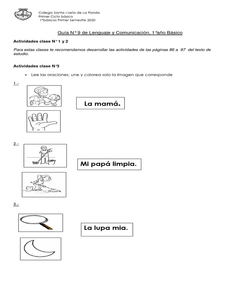 1°básico Lenguaje Guía 9. Profesoras Primero Básico | PDF | Artes del ...