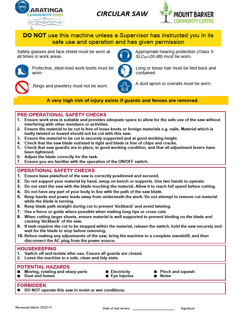 Circular Saw Sop Pdf