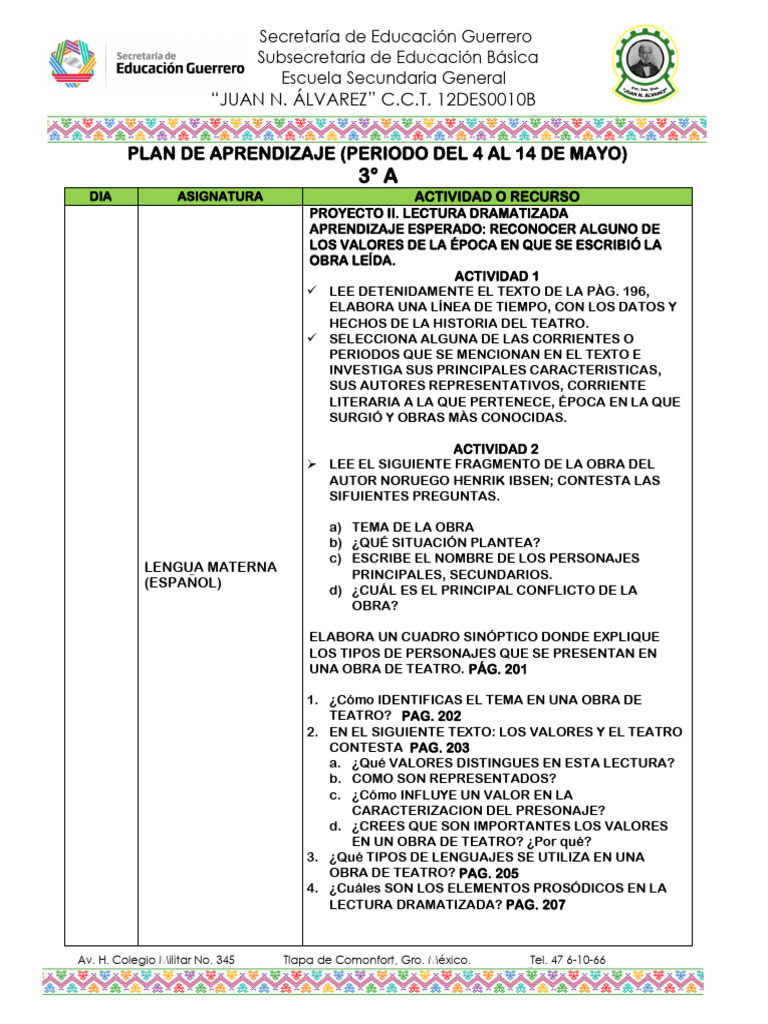 3º Plan de Aprendizaje Tercer Grado Matutino 4 Al 14 de Mayo | PDF ...