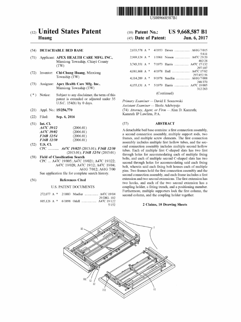 Detachable Bed Base Patent Overview | PDF