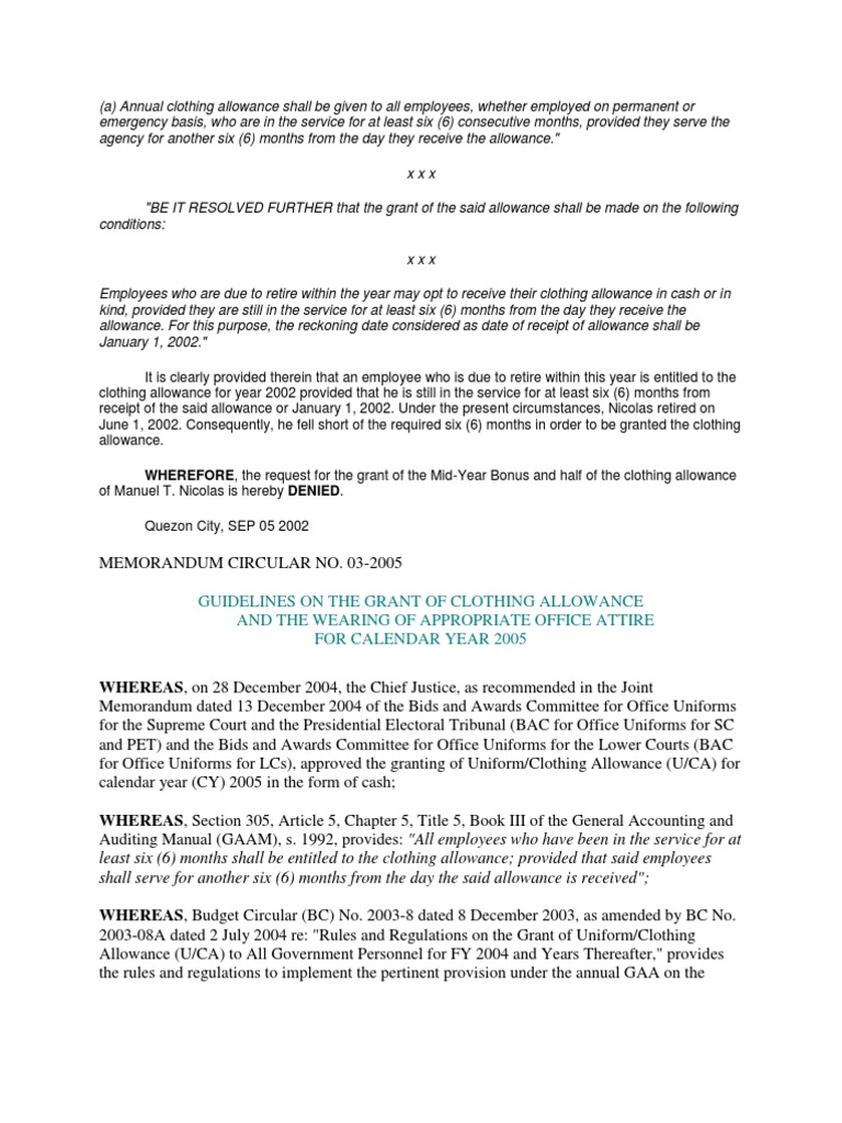 Guidelines On The Grant of Clothing Allowance and The Wearing of