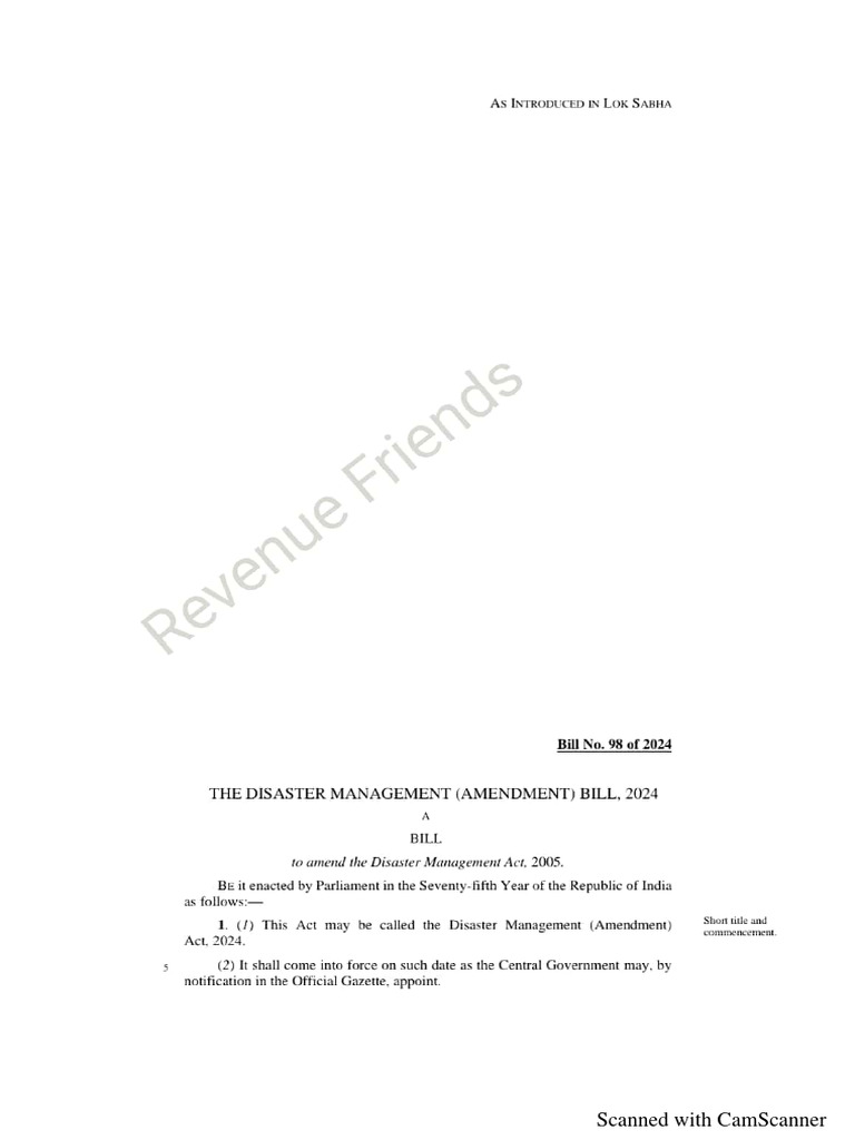 What Is The Main Objective Of Disaster Management Amendment Bill 2024