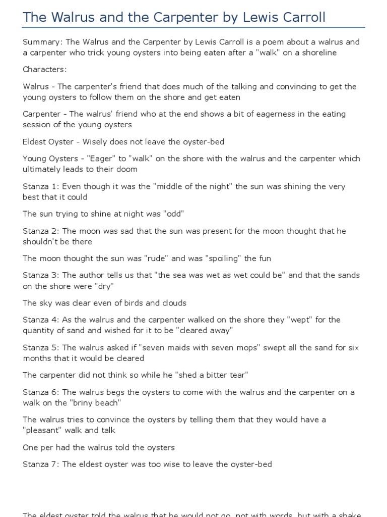 The Walrus and The Carpenter by Lewis Carroll | PDF