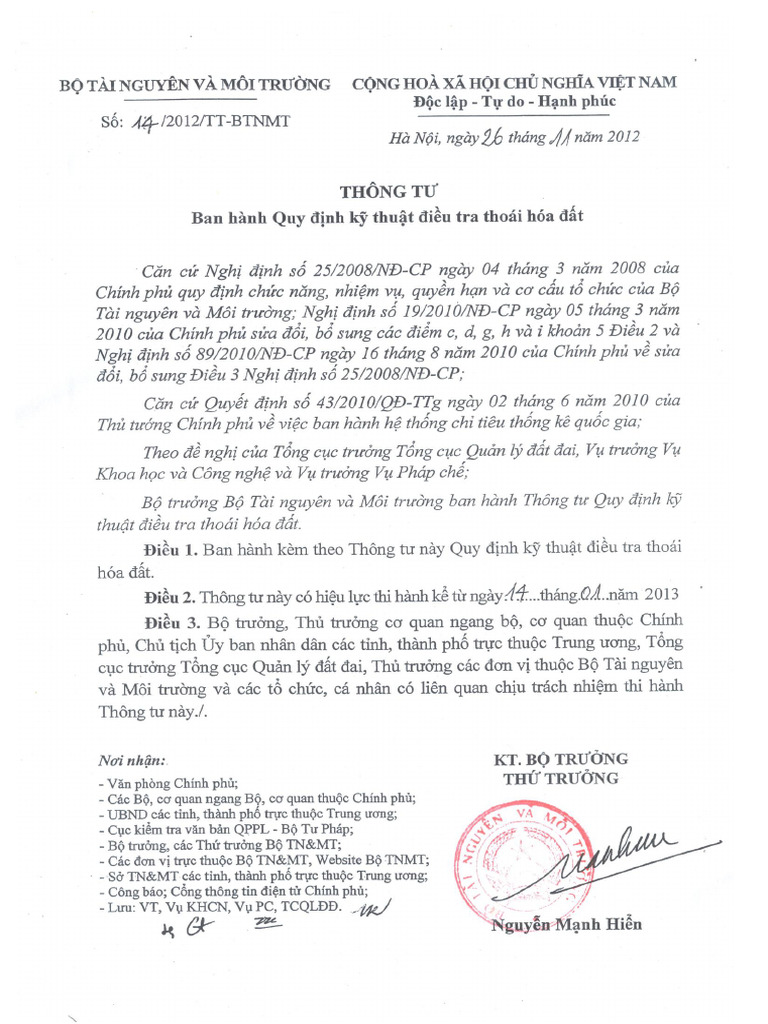 TT 14 Quy Dinh Ky Thuat Dieu Tra Thoai Hoa Dat | PDF