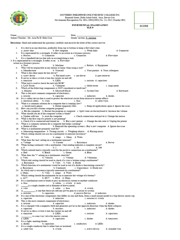 Grade 9 Test Paper Pdf Capacitor Electrical Resistance And