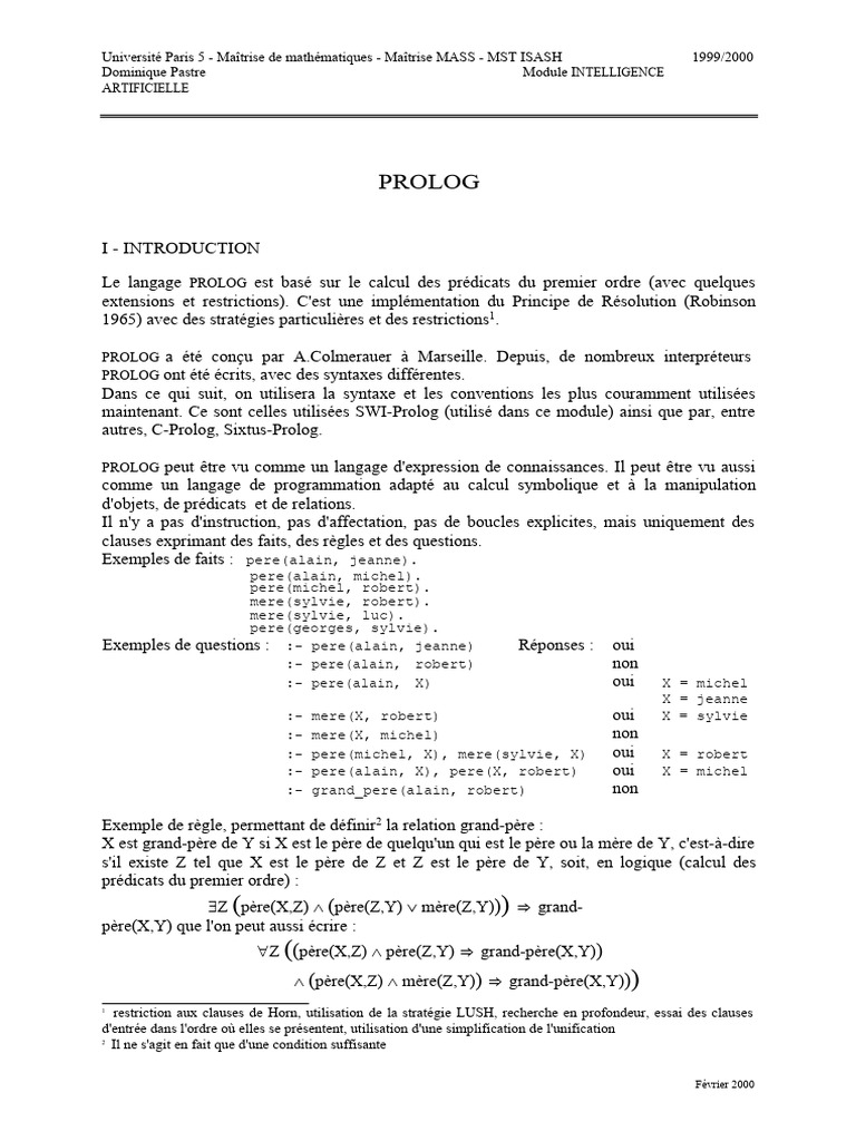 Introduction au langage PROLOG | PDF | Syntaxe (logique) | Grammaire