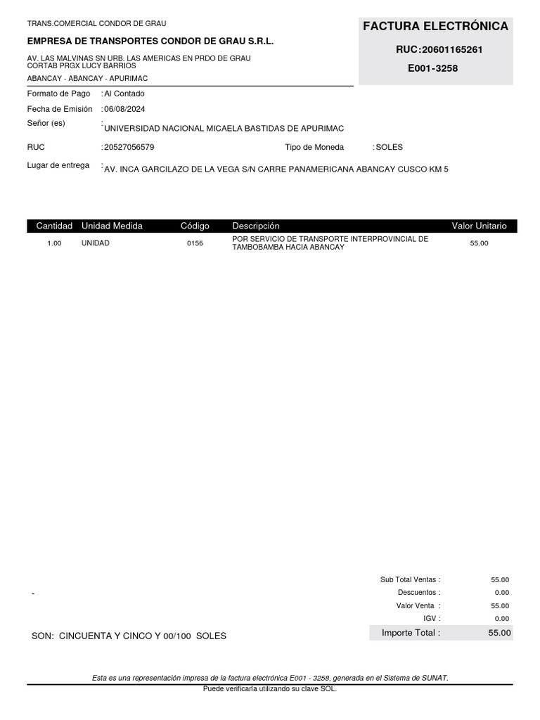 Factura 20601165261 e001 3258 pdf