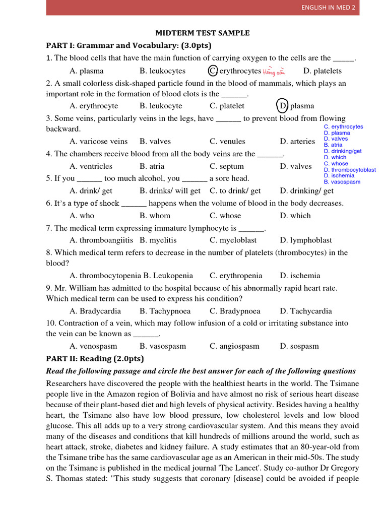 Midterm Test Sample | PDF | Blood | Heart