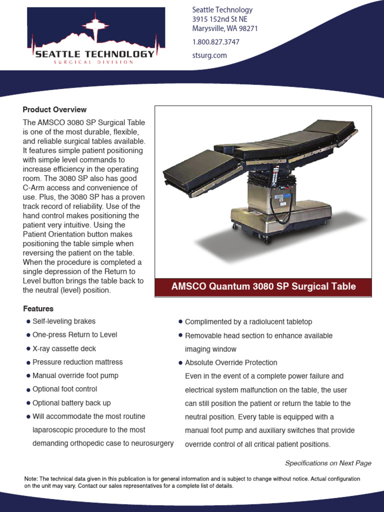 AMSCO Quantum 3080 SP Surgical Table | PDF