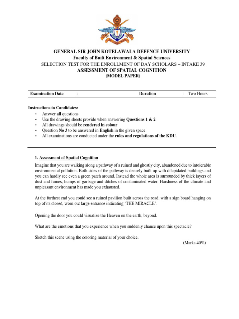 BArch Spatial Cognition Test PDF Earth Sciences