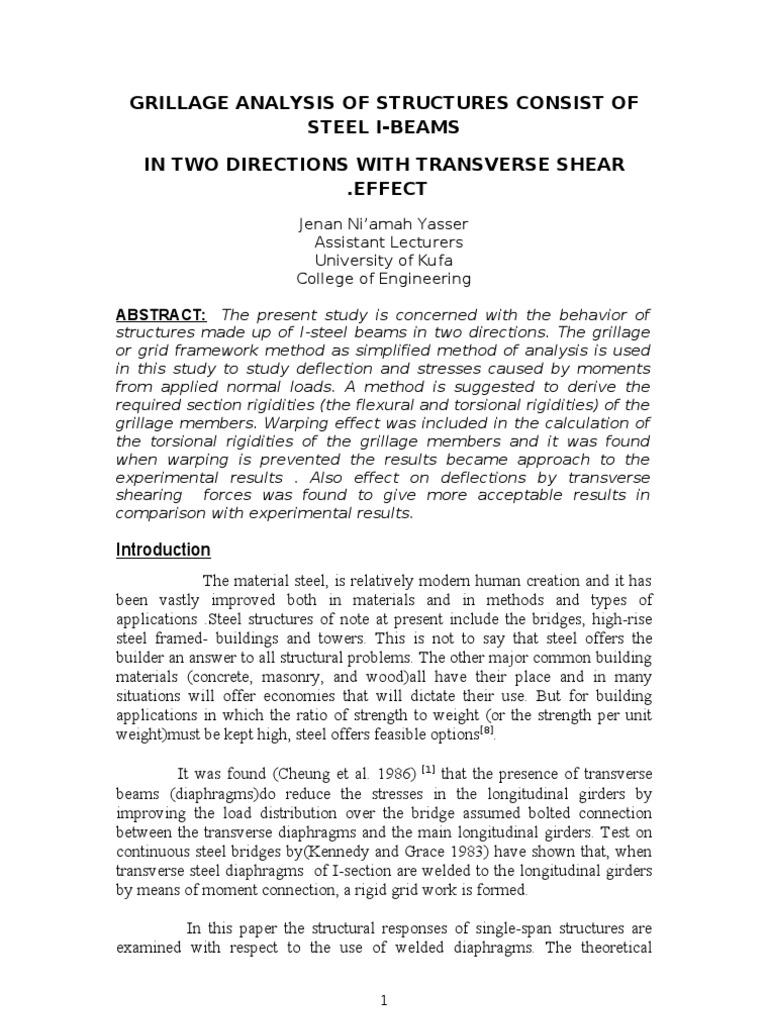 Grillage Analysis of Structures Consist of Steel I-Beams | PDF | Beam ...