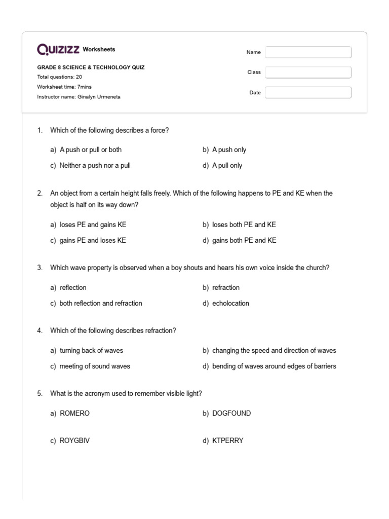 Grade 8 science technology quiz quizizz pdf meteoroid earth
