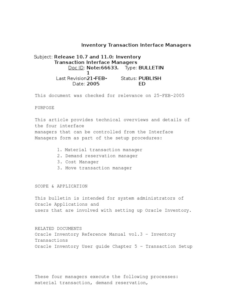 Inventory Transaction Interface Managers Pdf Database Transaction
