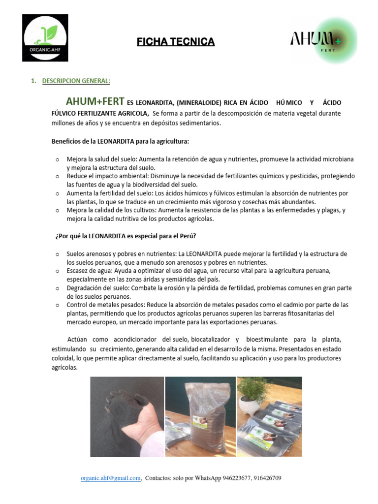 Ficha Tecnica Ahum+Fert 210424 | PDF | Suelo | Fertilizante