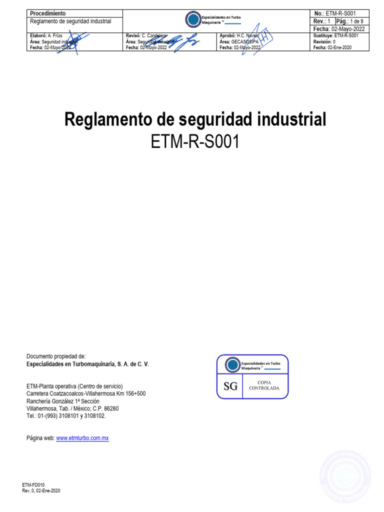 Reglamento Seguridad Industrial ETM | PDF | Aislador (Electricidad ...