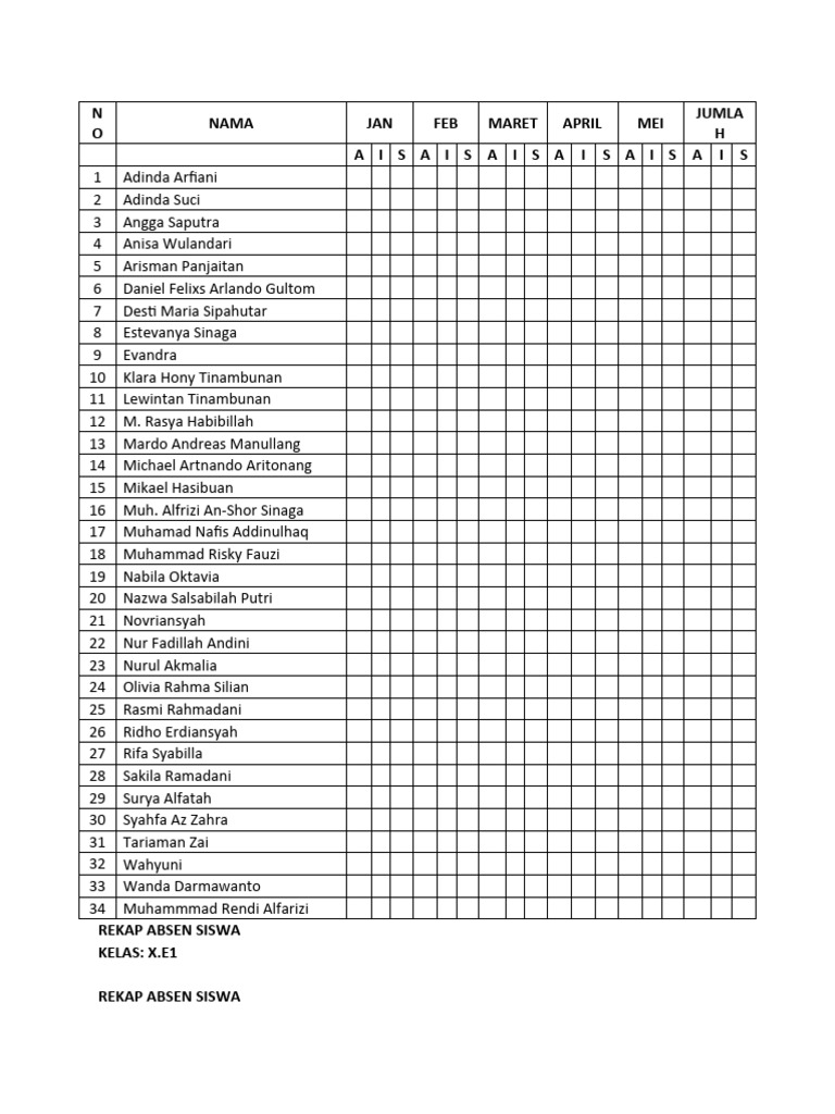 Rekap Absen Siswa Kelas X dan XI | PDF