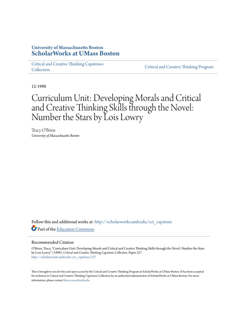 Curriculum Unit Developing Morals and Critical and Creative Thin | PDF ...