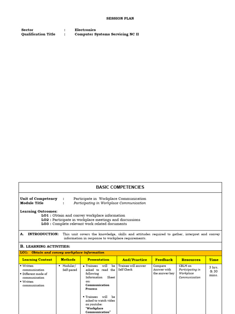 SESSION PLAN CSS NCII (1) Printed | PDF | Occupational Safety And ...