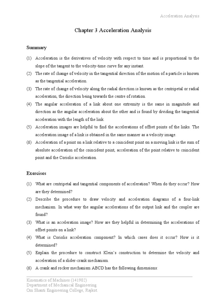 Chapter 3 Acceleration Analysis | PDF | Acceleration | Velocity