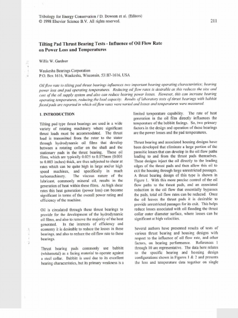 Influence of Oil Flow Rate On Tilting Pad Thrust Bearing 1718226318 | PDF