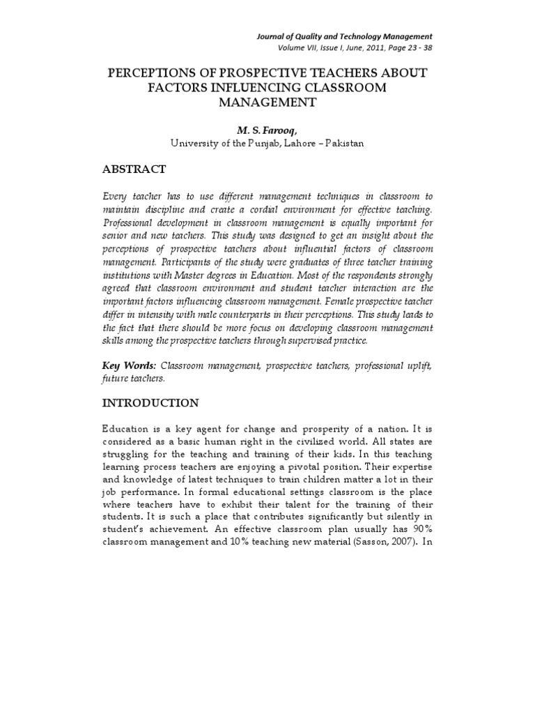 Prospective Teachers' Views on Classroom Management | PDF | Classroom ...