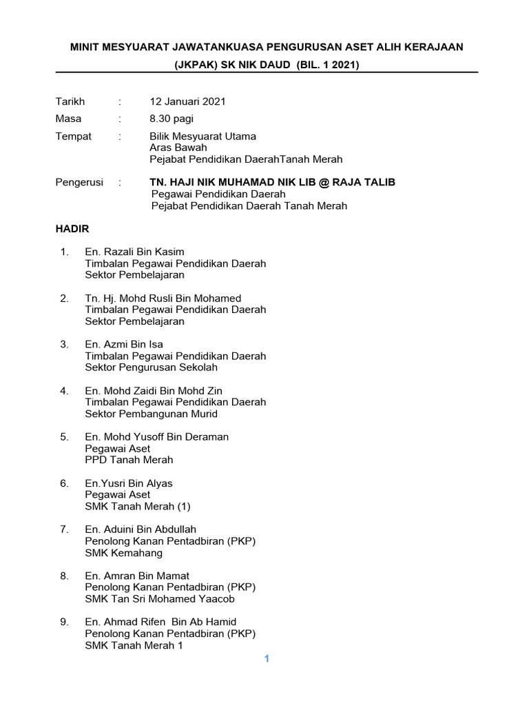 Minit Mesy JKPAK Bil. 1 2021 | PDF