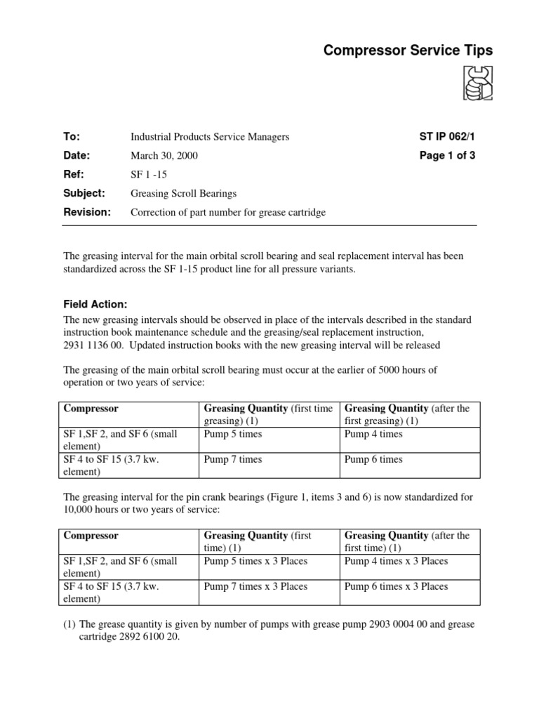 Updated Greasing Intervals for Scroll Bearings | PDF | Mechanical ...
