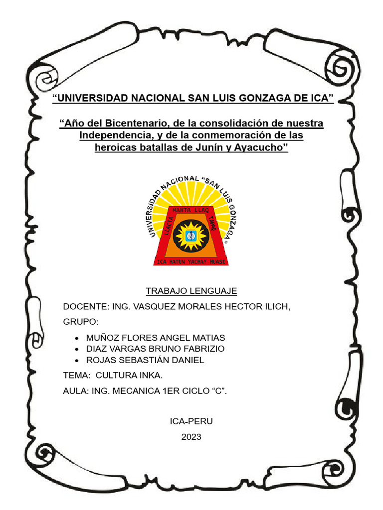 Trabajo Lenguaje Cultura Inka | PDF | Imperio Inca | Andes