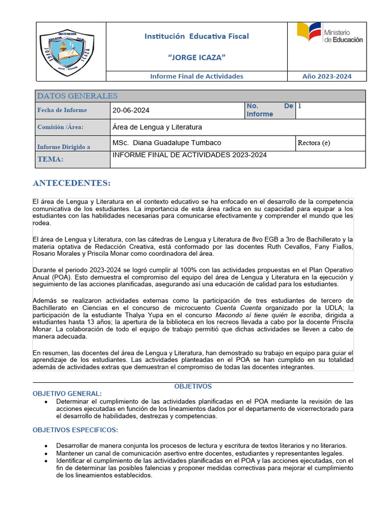 Informe Final 22 23 Area de Matemáticas | PDF | Enseñando | Comprensión ...