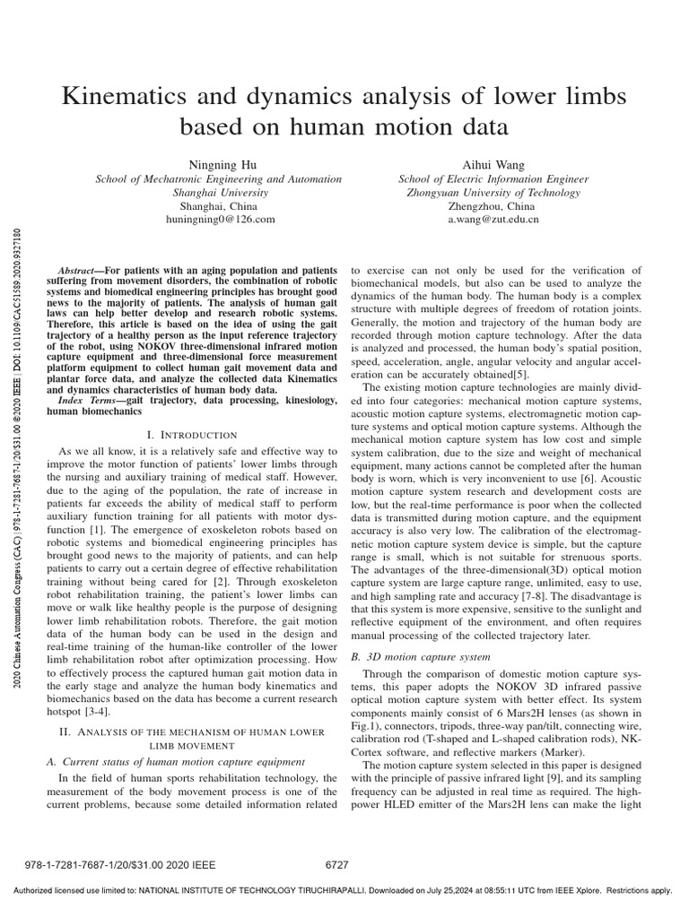 Lower Limb Kinematics and Dynamics Analysis | PDF | Walking | Kinematics