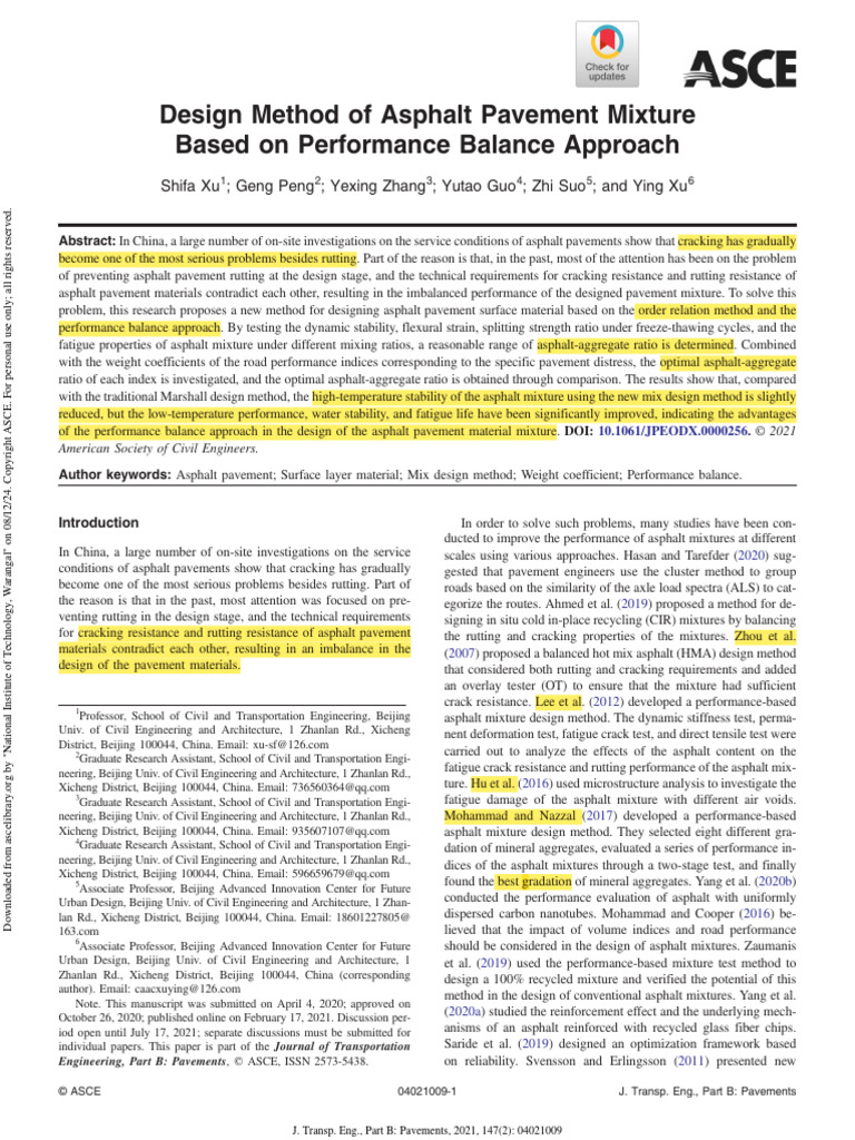 Xu Et Al 2021 Design Method of Asphalt Pavement Mixture Based On ...