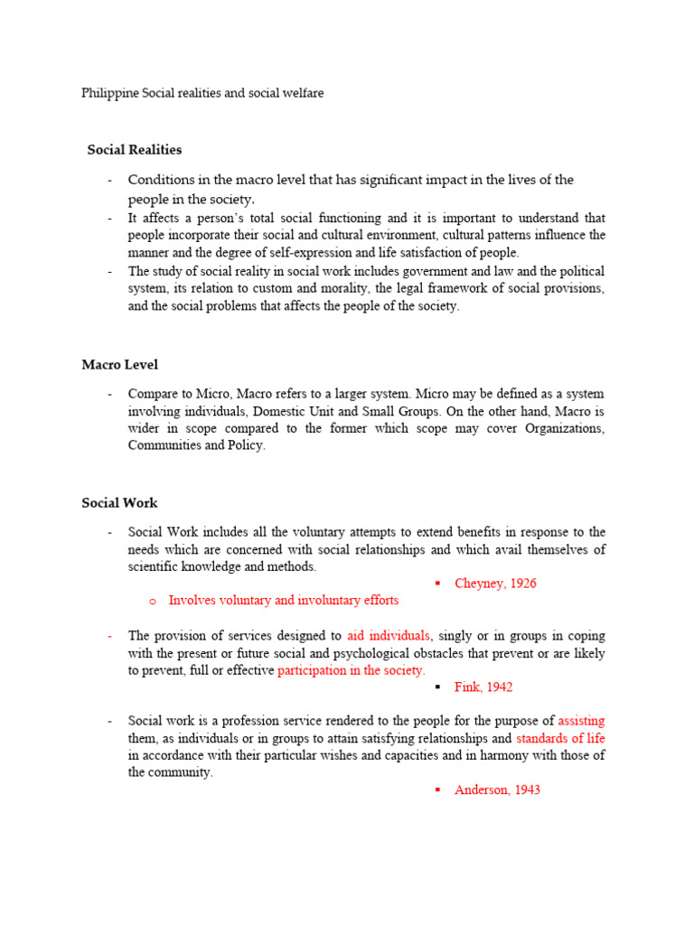Philippine Social Realities in Welfare | PDF | Social Work | Reality
